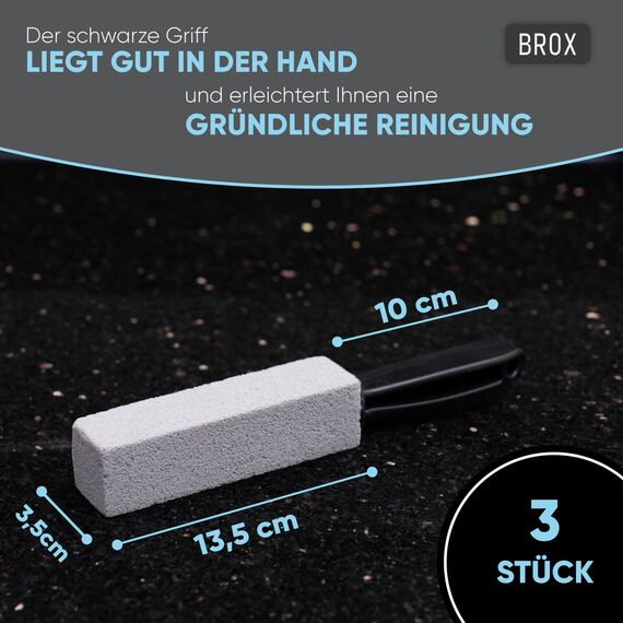 BROX Bimsstein WC 3 Stück – Klo Reiniger bei hartnäckigem Urinstein & Kalk – Pumice Stone Toilet – Toilettenstein für effektive Reinigung – Reinigungsstein – Urinsteinentferner mit schwarzem Griff