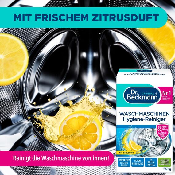 Dr. Beckmann Waschmaschinen Hygiene-Reiniger | Maschinenreiniger mit Aktivkohle | entfernt unangenehme Gerüche | 250 g