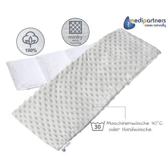Medi Partners Kirschkernkissen Mikrowelle 60x20cm Körnerkissen groß Wärmekissen 800g 5 kammern abnehmbarer Bezug - Kirschkernkissen nacken schulter Kältetherapie (Grau Minky)