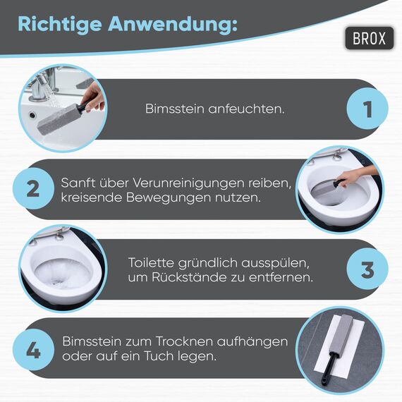 BROX Bimsstein WC 3 Stück – Klo Reiniger bei hartnäckigem Urinstein & Kalk – Pumice Stone Toilet – Toilettenstein für effektive Reinigung – Reinigungsstein – Urinsteinentferner mit schwarzem Griff