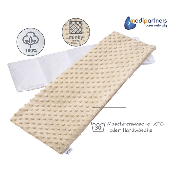 Medi Partners Kirschkernkissen Mikrowelle 60x20cm Körnerkissen groß Wärmekissen 800g 5 kammern abnehmbarer Bezug - Kirschkernkissen nacken schulter Kältetherapie (Beige Minky)