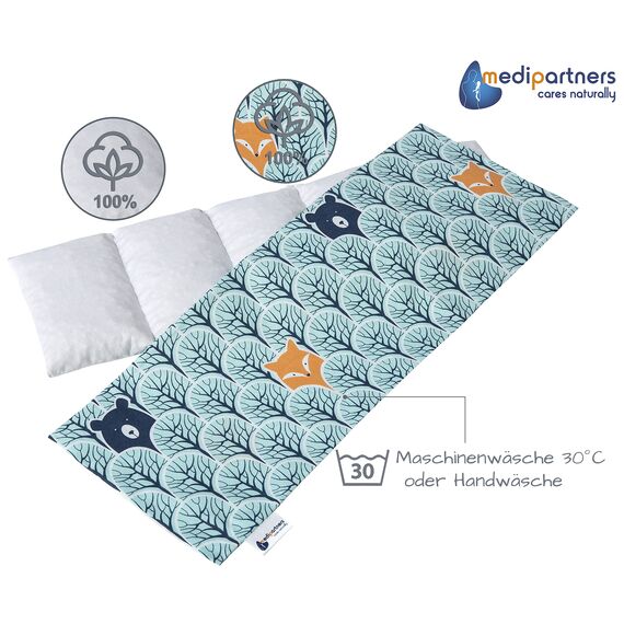 Medi Partners Kirschkernkissen Mikrowelle 60x20cm Körnerkissen groß Wärmekissen 800g 100% Baumwolle 5 kammern abnehmbarer Bezug - Kirschkernkissen nacken schulter Kältetherapie (Wald)