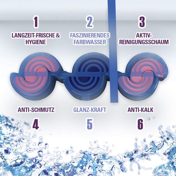 Cillit Bang WC Steine Toilette – WC-Reiniger und Duftspüler gegen Schmutz und Kalk – Blüten Frische – 3 x 2er Pack