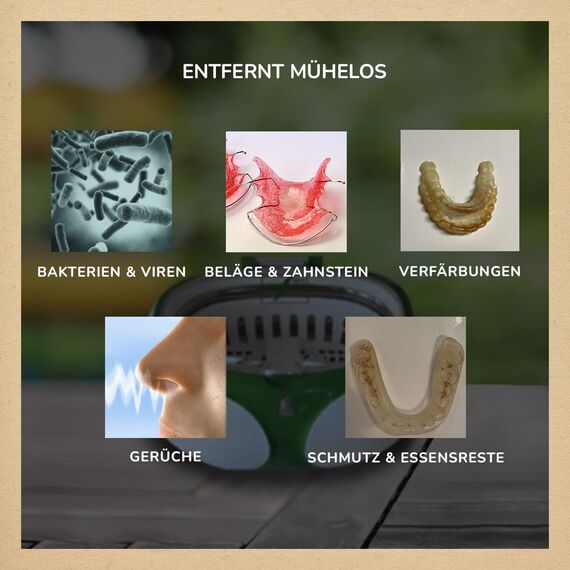 GRASHÜPFER® Öko Dental Ultraschallreiniger Konzentrat [FRISCHES MENTHOL] - Für Zahnersatz, Prothesen, Gebisse, Spangen, Schienen - Für Ultraschallreiniger und Ultraschallbad - 500 ml