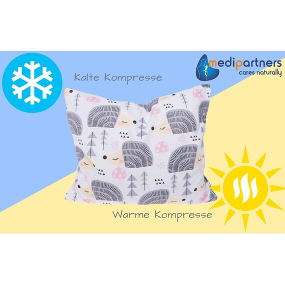 Medi Partners Kirschkernkissen Mikrowelle 20x25cm Körnerkissen groß Wärmekissen 500g Rechteck 100% Baumwolle Öko Natur Massagetherapie - Kirschkernkissen nacken schulter Kältetherapie (Igel)