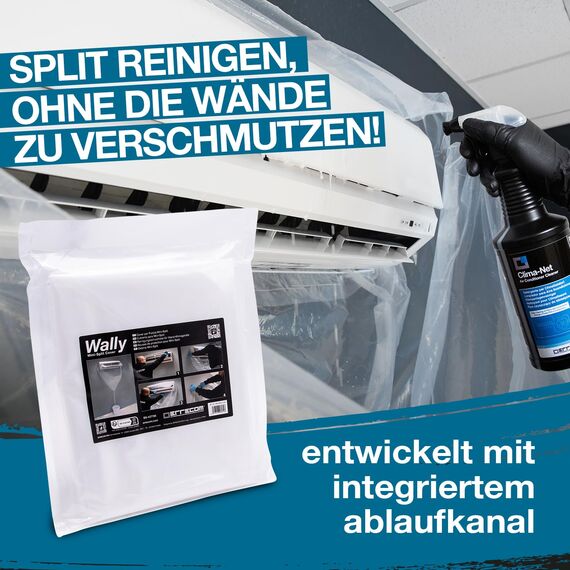ERRECOM Komplettes Reinigungsset für Klimaanlagen: JET GUN PRO+ tragbarer Hochdruckreiniger, Clima-Net 1L Reiniger für Innen- Außengerät, A/C Tabs für Klimaanlagen, Wally Wandschutzhülle, Handschuhe