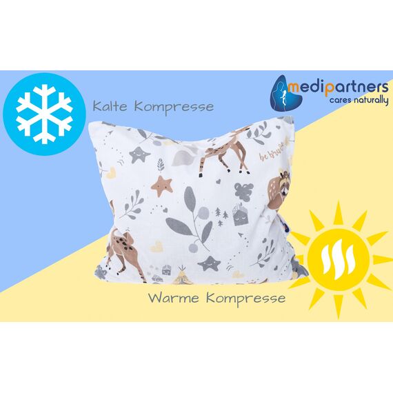 Medi Partners Kirschkernkissen Mikrowelle 20x25cm Körnerkissen groß Wärmekissen 500g Rechteck 100% Baumwolle Öko Natur Massagetherapie - Kirschkernkissen nacken schulter Kältetherapie (Reh)