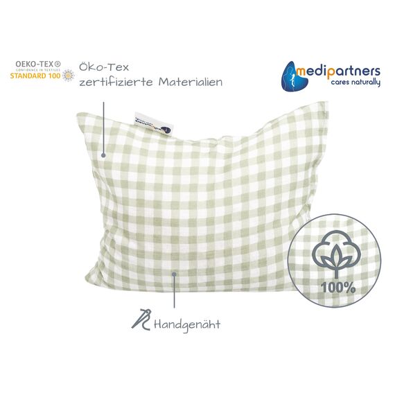 Medi Partners Kirschkernkissen Mikrowelle 20x25cm Körnerkissen groß Wärmekissen 500g Rechteck 100% Baumwolle Öko Natur Massagetherapie - Kirschkernkissen nacken schulter Kältetherapie (Kariert)