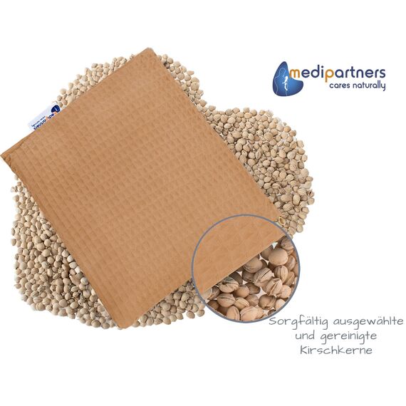 Medi Partners Kirschkernkissen Mikrowelle 20x25cm Körnerkissen groß Wärmekissen 500g Rechteck 100% Baumwolle Öko Natur Massagetherapie - Kirschkernkissen nacken schulter Kältetherapie (Beige Waffel)