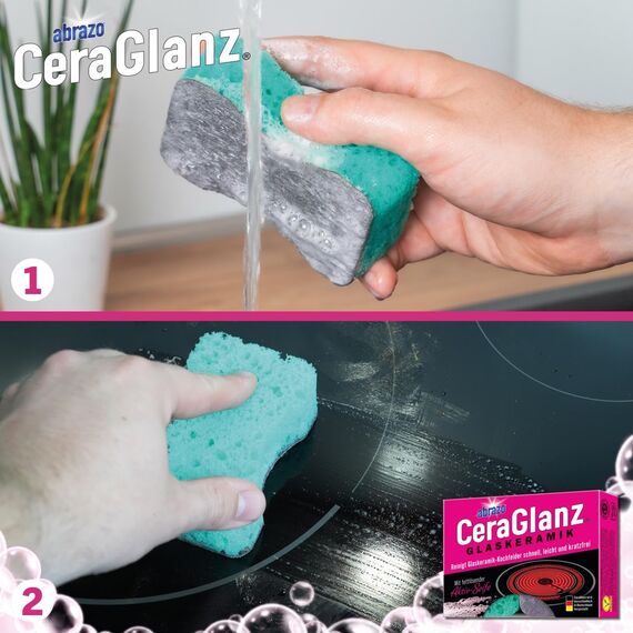abrazo CeraGlanz Glaskeramik - 12 Glaskeramikfeldreiniger 6x2 Stk. - Glaskeramik Reiniger, Keramikfeld Reiniger, Herdreiniger, Herd kratzfrei reinigen