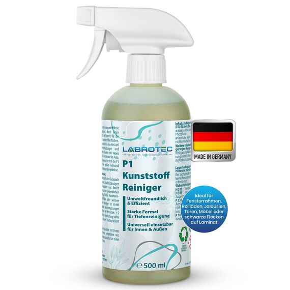 LABROTEC P1 Kunststoffreiniger für Fensterrahmen, Auto innen & außen, Sneaker & Böden (500ml) - Kunststoff Reiniger gegen Verschmutzungen - Plastikreiniger für Rolladen, Jalousien & Gartenmöbel