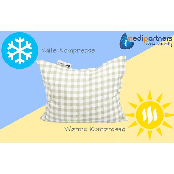 Medi Partners Kirschkernkissen Mikrowelle 20x25cm Körnerkissen groß Wärmekissen 500g Rechteck 100% Baumwolle Öko Natur Massagetherapie - Kirschkernkissen nacken schulter Kältetherapie (Kariert)