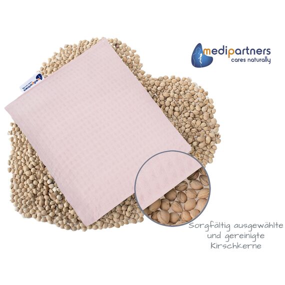Medi Partners Kirschkernkissen Mikrowelle 20x25cm Körnerkissen groß Wärmekissen 500g Rechteck 100% Baumwolle Öko Natur Massagetherapie - Kirschkernkissen nacken schulter Kältetherapie (Pink Waffel)