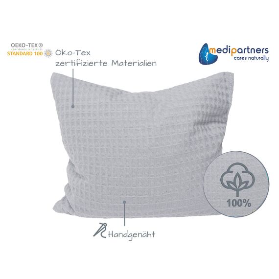 Medi Partners Kirschkernkissen Mikrowelle 20x25cm Körnerkissen groß Wärmekissen 500g Rechteck 100% Baumwolle Öko Natur Massagetherapie - Kirschkernkissen nacken schulter Kältetherapie (Grau Waffel)