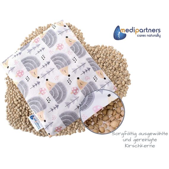 Medi Partners Kirschkernkissen Mikrowelle 20x25cm Körnerkissen groß Wärmekissen 500g Rechteck 100% Baumwolle Öko Natur Massagetherapie - Kirschkernkissen nacken schulter Kältetherapie (Igel)