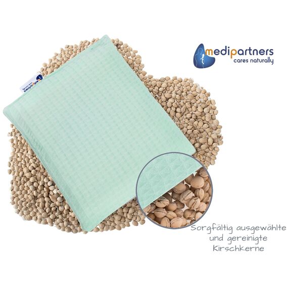 Medi Partners Kirschkernkissen Mikrowelle 20x25cm Körnerkissen groß Wärmekissen 500g Rechteck 100% Baumwolle Öko Natur Massagetherapie - Kirschkernkissen nacken schulter Kältetherapie (Minze Waffel)