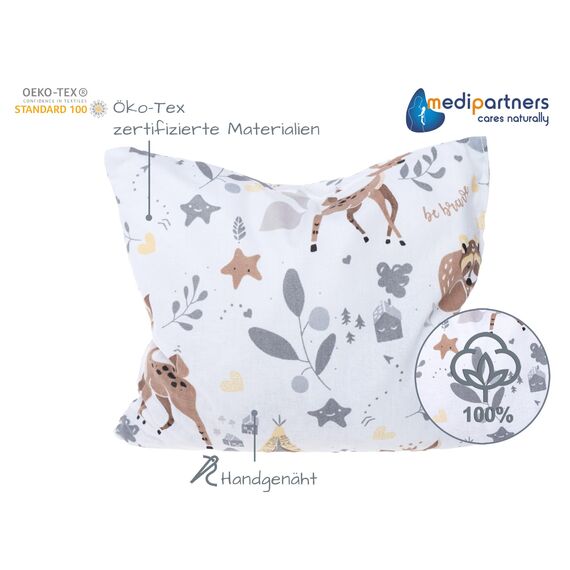 Medi Partners Kirschkernkissen Mikrowelle 20x25cm Körnerkissen groß Wärmekissen 500g Rechteck 100% Baumwolle Öko Natur Massagetherapie - Kirschkernkissen nacken schulter Kältetherapie (Reh)