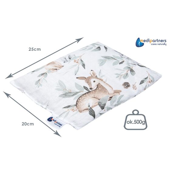 Medi Partners Kirschkernkissen Mikrowelle 20x25cm Körnerkissen groß Wärmekissen 500g Rechteck 100% Baumwolle Öko Natur Massagetherapie - Kirschkernkissen nacken schulter Kältetherapie (Hirsche)
