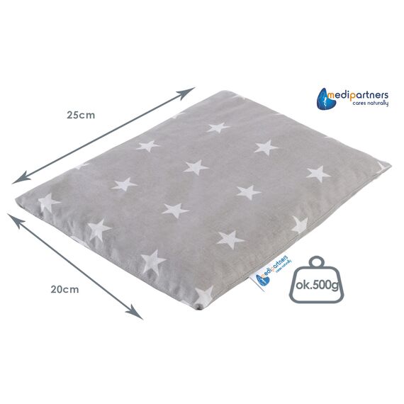 Medi Partners Kirschkernkissen Körnerkissen groß Wärmekissen 500g Rechteck 20x25cm Öko Natur 100% Baumwolle Wärme + Kältetherapie Massagetherapie (Weiße Sterne mit Graue)