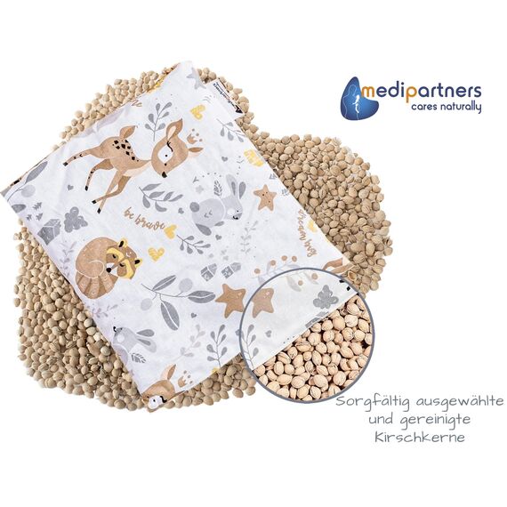 Medi Partners Kirschkernkissen Mikrowelle 20x25cm Körnerkissen groß Wärmekissen 500g Rechteck 100% Baumwolle Öko Natur Massagetherapie - Kirschkernkissen nacken schulter Kältetherapie (Reh)