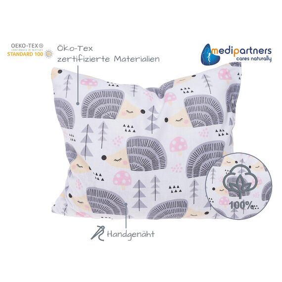 Medi Partners Kirschkernkissen Mikrowelle 20x25cm Körnerkissen groß Wärmekissen 500g Rechteck 100% Baumwolle Öko Natur Massagetherapie - Kirschkernkissen nacken schulter Kältetherapie (Igel)
