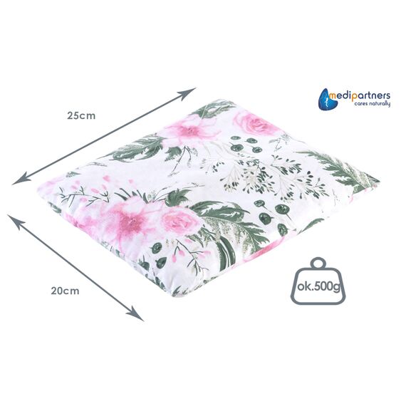 Medi Partners Kirschkernkissen Mikrowelle 20x25cm Körnerkissen groß Wärmekissen 500g Rechteck 100% Baumwolle Öko Natur Massagetherapie - Kirschkernkissen nacken schulter Kältetherapie (Rose Blumen)