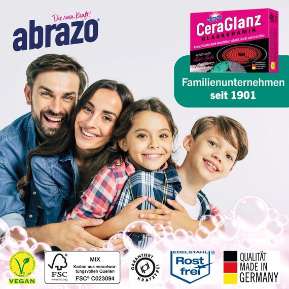abrazo CeraGlanz Glaskeramik - 12 Glaskeramikfeldreiniger 6x2 Stk. - Glaskeramik Reiniger, Keramikfeld Reiniger, Herdreiniger, Herd kratzfrei reinigen