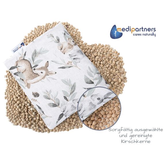 Medi Partners Kirschkernkissen Mikrowelle 20x25cm Körnerkissen groß Wärmekissen 500g Rechteck 100% Baumwolle Öko Natur Massagetherapie - Kirschkernkissen nacken schulter Kältetherapie (Hirsche)