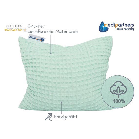 Medi Partners Kirschkernkissen Mikrowelle 20x25cm Körnerkissen groß Wärmekissen 500g Rechteck 100% Baumwolle Öko Natur Massagetherapie - Kirschkernkissen nacken schulter Kältetherapie (Minze Waffel)