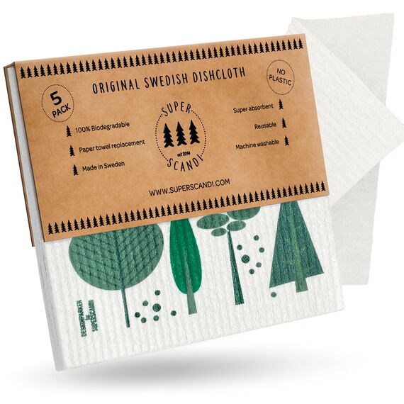 SUPERSCANDI Putzlappen im 5er Pack - 100% Biologisch Abbaubar & Kompostierbar | Wiederverwendbare & Lebensmittelsichere Spültücher | Für Jede Oberfläche Geeignete Spüllappen | Happy Camper