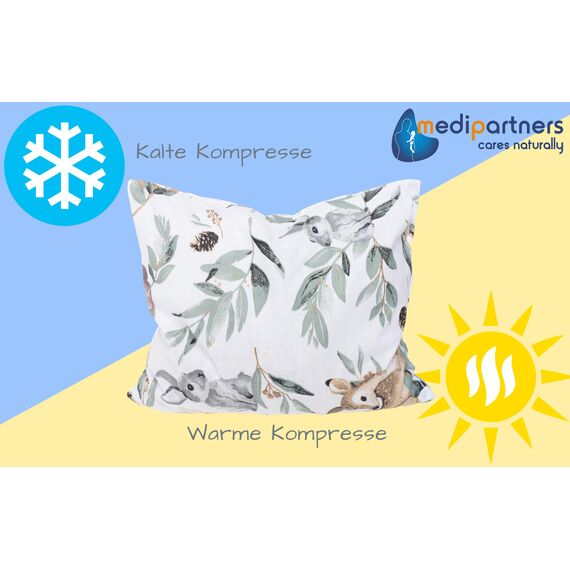 Medi Partners Kirschkernkissen Mikrowelle 20x25cm Körnerkissen groß Wärmekissen 500g Rechteck 100% Baumwolle Öko Natur Massagetherapie - Kirschkernkissen nacken schulter Kältetherapie (Hirsche)