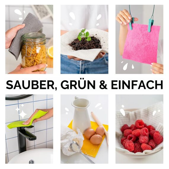 SUPERSCANDI Schweden-Geschirrtücher 10 Stück 100% Biologisch Abbaubar & Kompostierbar Wiederverwendbare & Lebensmittelsichere Spültücher Ohne Plastik Für Jede Oberfläche Geeignete Spüllappen | Bunt