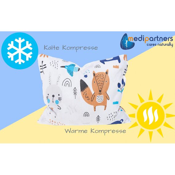 Medi Partners Kirschkernkissen Mikrowelle 20x25cm Körnerkissen groß Wärmekissen 500g Rechteck 100% Baumwolle Öko Natur Massagetherapie - Kirschkernkissen nacken schulter Kältetherapie (Boho Tiere)