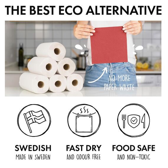 SUPERSCANDI Putzlappen im 6er Pack - 100% Biologisch Abbaubar & Kompostierbar | Wiederverwendbare & Lebensmittelsichere Spültücher Ohne Plastik | Für Jede Oberfläche Geeignete Spüllappen | Rot