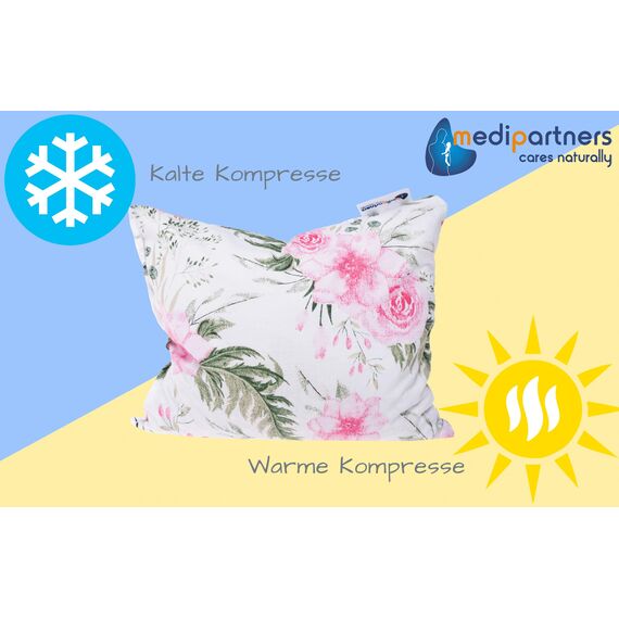 Medi Partners Kirschkernkissen Mikrowelle 20x25cm Körnerkissen groß Wärmekissen 500g Rechteck 100% Baumwolle Öko Natur Massagetherapie - Kirschkernkissen nacken schulter Kältetherapie (Rose Blumen)