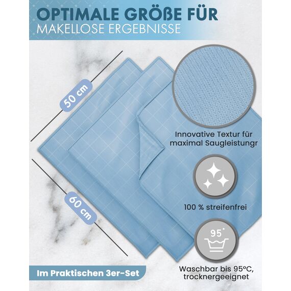 GLANZFAKTOR Poliertuch Gläser 3er Set – Hochwertiges Glas poliertuch für streifenfreien Glanz – Poliertücher Gläser Gastronomie - Ideales Glastuch & Fenster Poliertuch glastücher glaspoliertuch