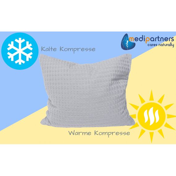 Medi Partners Kirschkernkissen Mikrowelle 20x25cm Körnerkissen groß Wärmekissen 500g Rechteck 100% Baumwolle Öko Natur Massagetherapie - Kirschkernkissen nacken schulter Kältetherapie (Grau Waffel)