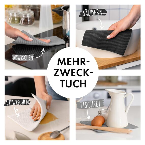 SUPERSCANDI Putzlappen im 10er Pack - 100% Biologisch Abbaubar & Kompostierbar | Wiederverwendbare & Lebensmittelsichere Spültücher Ohne Plastik | Für Jede Oberfläche Geeignete Spüllappen | Grau