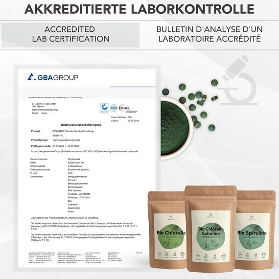 BIONUTRA® Bio Spirulina Tabletten – 1000 Presslinge à 250 mg, nach EU-ÖKO-Standard hergestellt, rückstandskontrolliert, ohne Zusätze, vegan, laktose- & glutenfrei, aus reinem Spirulina Bio Algenpulver