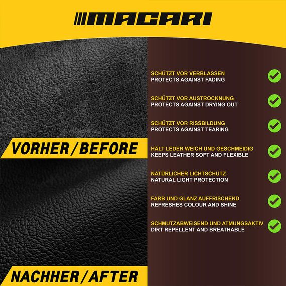 Macari Lederpflege 500ml Balsam + 500ml Reiniger + 2 Schwamm + Lederbürste Premium Leder Lederreiniger Set Bienenwachs für Ledercouch Auto Möbel Jacke Kleidung Sofa Handtasche Schuhe Sattel Lederfett