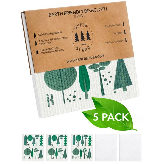 SUPERSCANDI Putzlappen im 5er Pack - 100% Biologisch Abbaubar & Kompostierbar | Wiederverwendbare & Lebensmittelsichere Spültücher | Für Jede Oberfläche Geeignete Spüllappen | Happy Camper