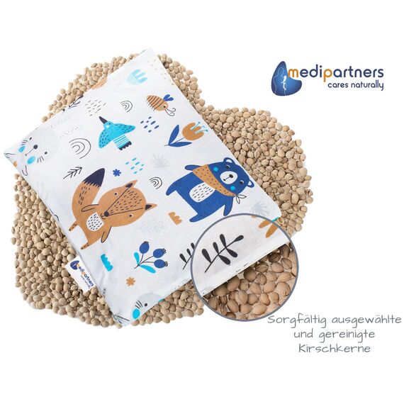 Medi Partners Kirschkernkissen Mikrowelle 20x25cm Körnerkissen groß Wärmekissen 500g Rechteck 100% Baumwolle Öko Natur Massagetherapie - Kirschkernkissen nacken schulter Kältetherapie (Boho Tiere)