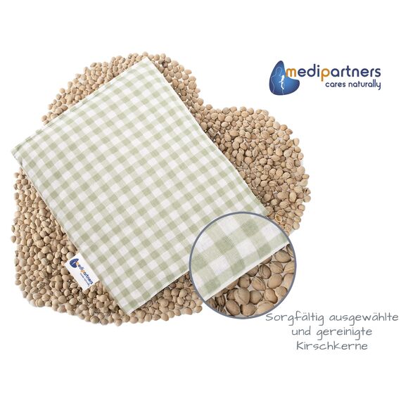 Medi Partners Kirschkernkissen Mikrowelle 20x25cm Körnerkissen groß Wärmekissen 500g Rechteck 100% Baumwolle Öko Natur Massagetherapie - Kirschkernkissen nacken schulter Kältetherapie (Kariert)