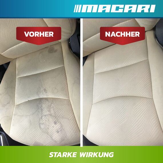 Macari 500 ml Premium Polsterreiniger Sofa & Auto. Nachhaltiger Sofa Reiniger, Couch, Matratzen, Teppich, Autositz und Textilreiniger inkl. Polsterbürste Alles in einem Set Made in Germany.