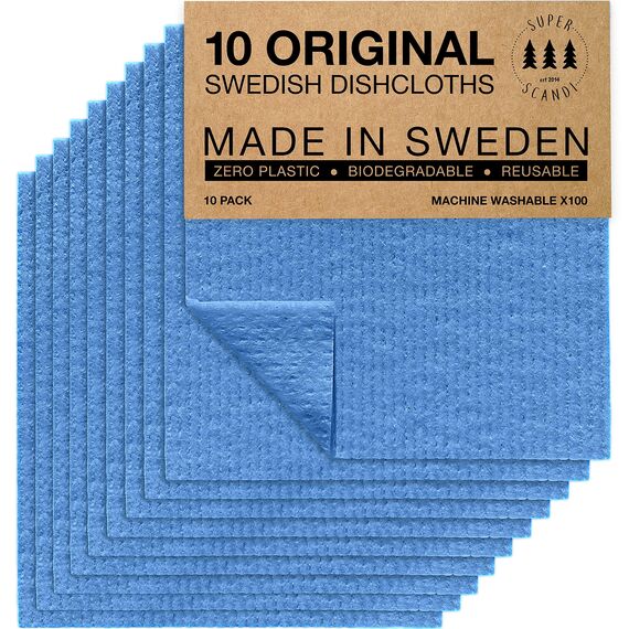 SUPERSCANDI Putzlappen im 10er Pack - 100% Biologisch Abbaubar & Kompostierbar | Wiederverwendbare & Lebensmittelsichere Spültücher Ohne Plastik | Für Jede Oberfläche Geeignete Spüllappen | Blau
