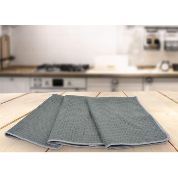 VIVOTE Microfaser Geschirrtücher Waschbar Waffelgewebe Handtuch Super saugfähige Geschirrhandtücher Fusselfrei, 40 cm x 56 cm 3 Stück Grau