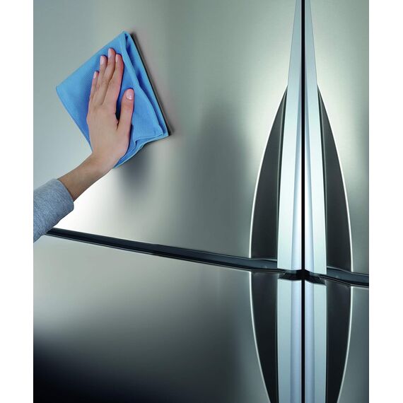 ALCLEAR 721ER Edelstahlreiniger Set + Mikrofasertuch - Reiniger für Edelstahlflächen, streifenfrei fettlösend für Küche, Kühlschrankfront, Dunstabzug & mehr – Reinigung ohne Politur – Made in Germany