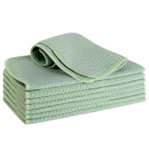 VIVOTE 8 Stück Mikrofasertuch, Barista-Tuch, Salbeigrün, Waffelmuster, Geschirrtuch, Geschirrtücher, waschbar, Küchentücher, dicke Haushalts-Reinigungstücher, fusselfrei, 20 cm x 20 cm, 8 Stück, 380 g