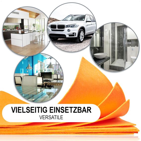 com-four® 4X Profi-Wischtuch - extrem saugstarkes Reinigungstuch - Auto Putztücher - Wiederverwendbare Lappen - waschbar, fusselfrei, antibakteriell - saugfähiges Putztuch (50x68-4 Stück - orange)