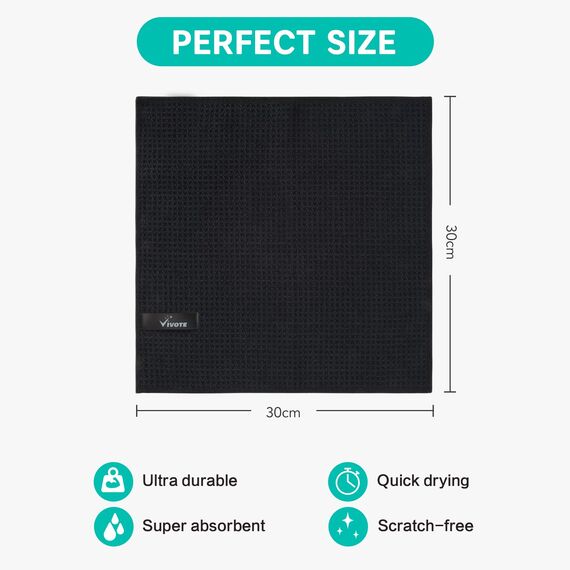 VIVOTE Mikrofasertücher Barista Tuch Schwarz Waffeltuch Spüllappen Waschbar Spültuch für Küche Dicke Haushalts Putzlappen Fusselfrei 30 cm X 30 cm 4 Stück